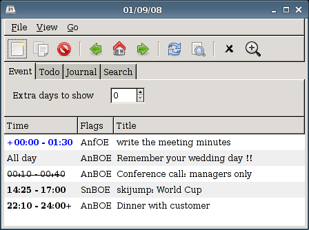The event list window.
