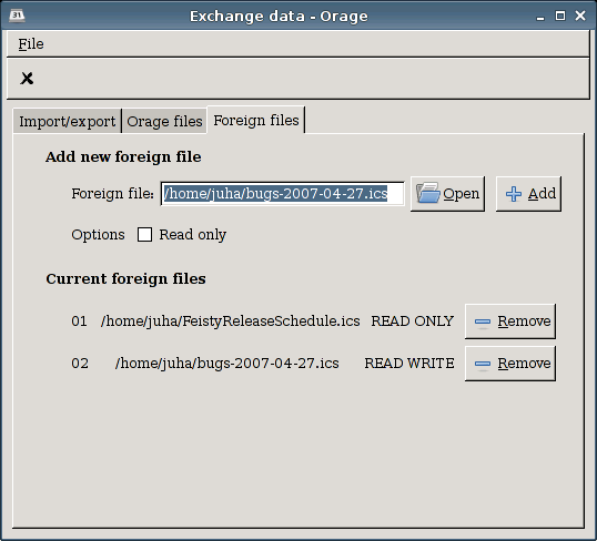 The exchange data foreign files tab.