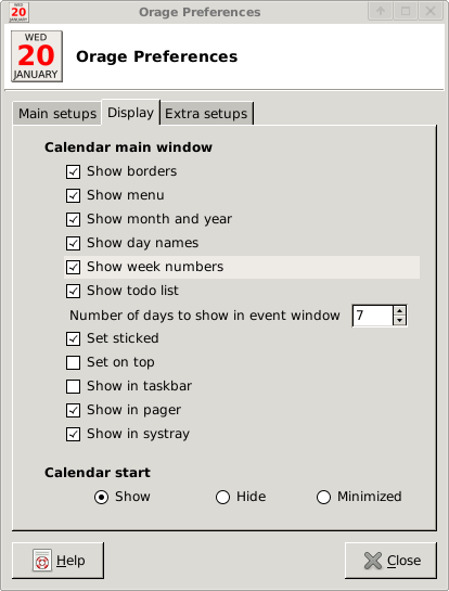 The preferences display tab.