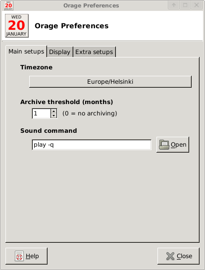 The preferences main tab.