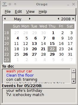 The calendar window.